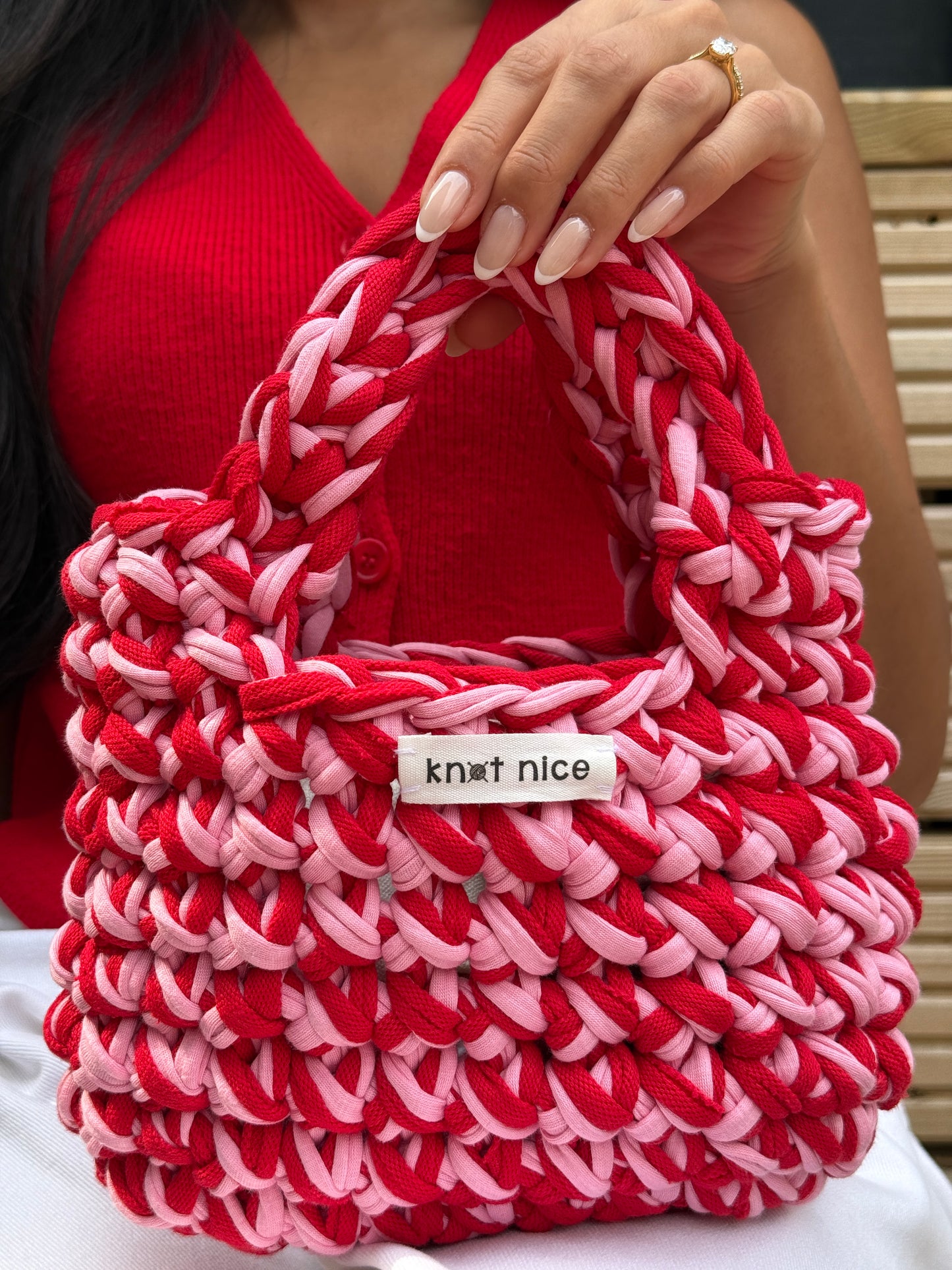 mini tote - pink & red